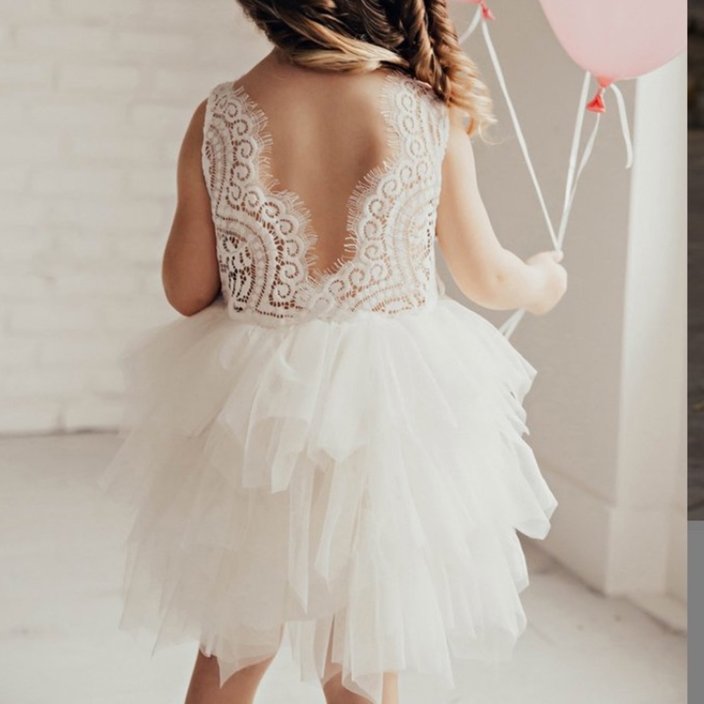 NWT Girls Lace Back Tulle Flower Girl Party Dress